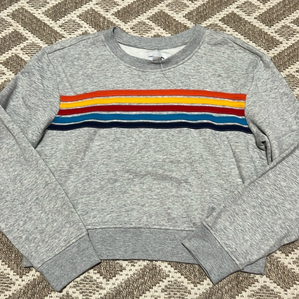 NWOT- Vanilla Star Rainbow Stripe Gray Crewneck Sweatshirt Size Medium